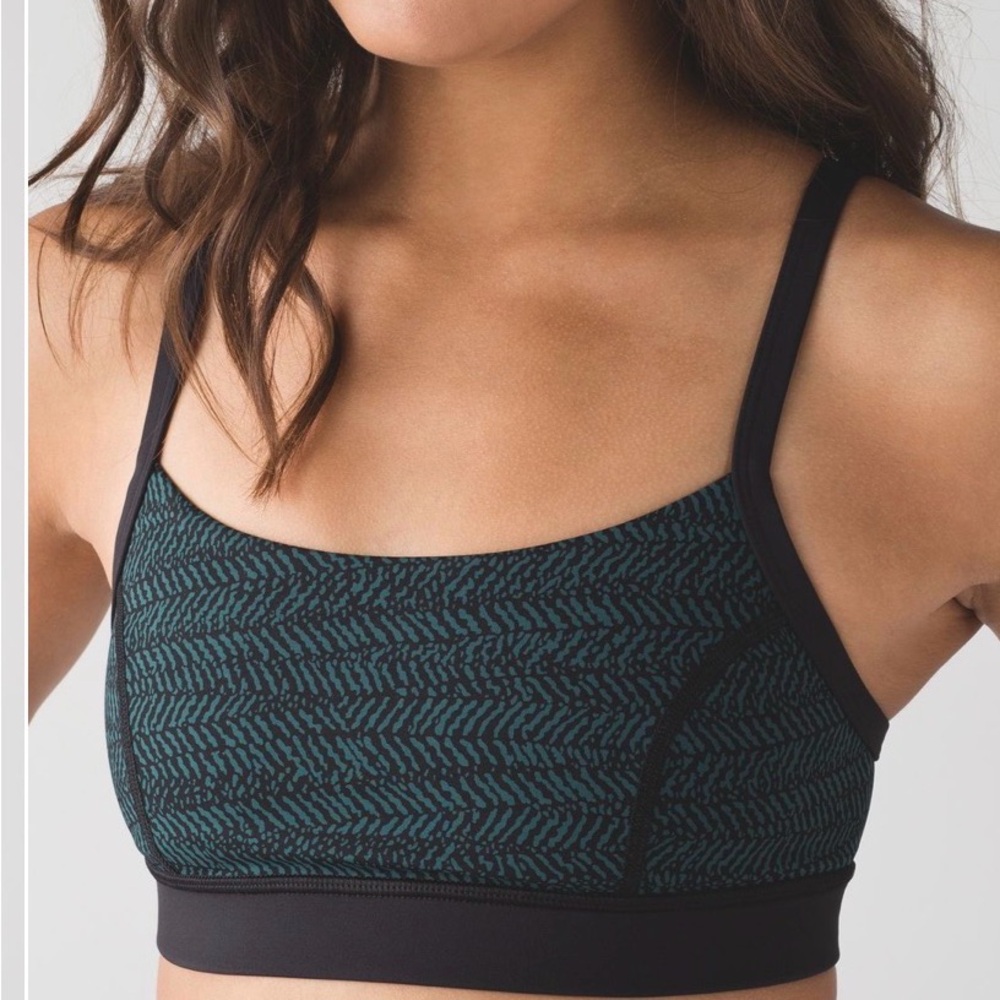Lulu Lemon Rise and Run Sports Bra - Mini Trax Deep Green/Black